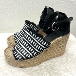 Marc Fisher LTD Andrew espadrille platform wedge sandals black and white